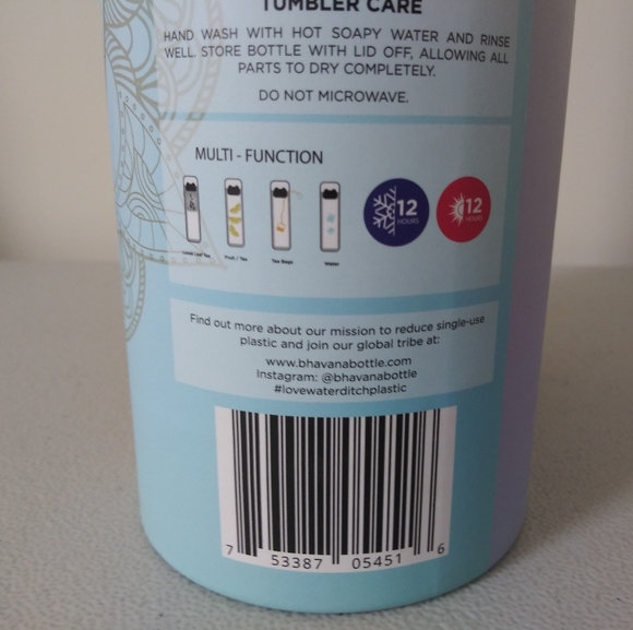 BHAVANA Bamboo Water Bottle 'PEACE' 17.9 oz Tumbler with Tea/Fruit Infuser NWT - Picture 5 of 12